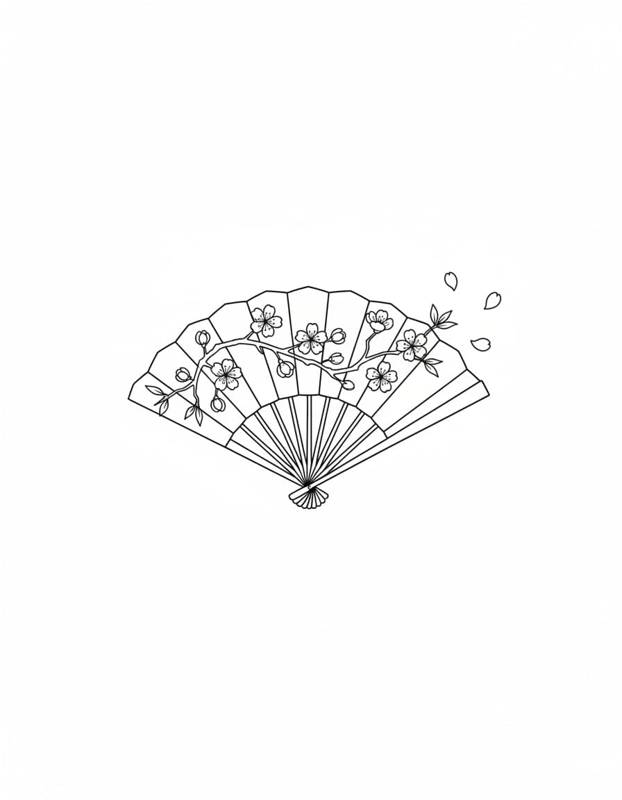 Fine Line Folding Fan and Petals Temporary Tattoo — view 1