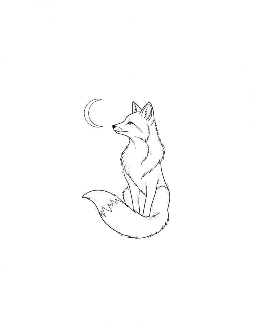 Fine Line Fox and Moon Temporary Tattoo — view 1