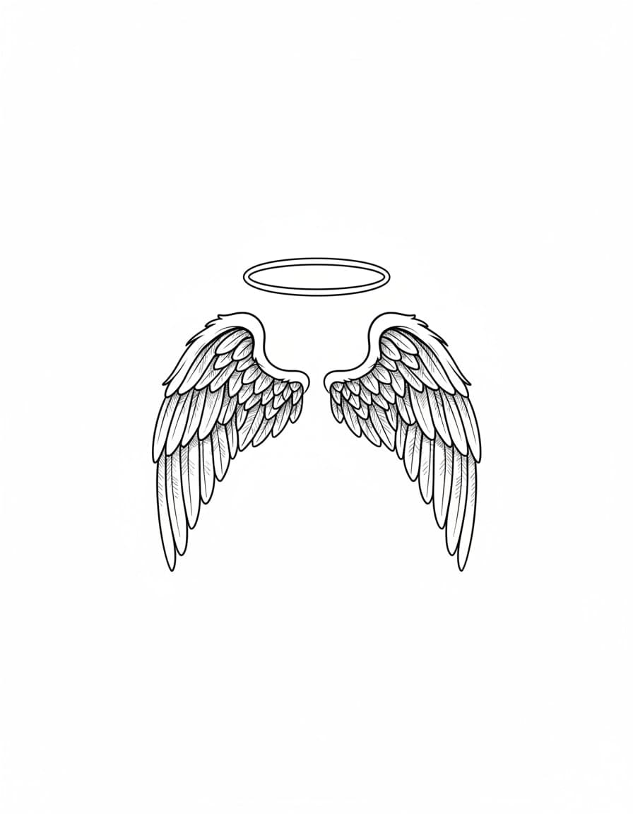Fine Line Guardian Wings and Halo Temporary Tattoo — view 1
