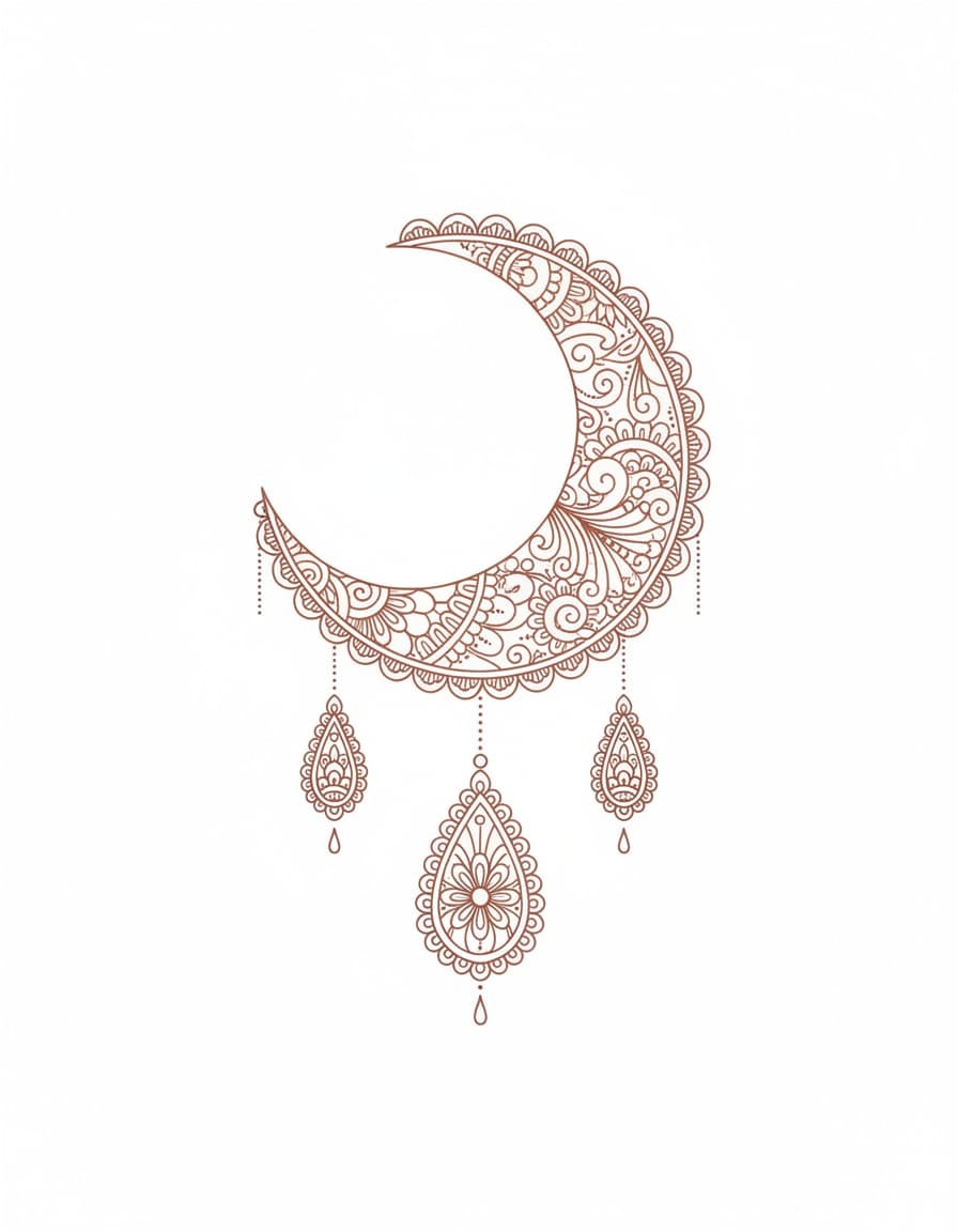 Henna-Style Crescent Crown Temporary Tattoo — view 1
