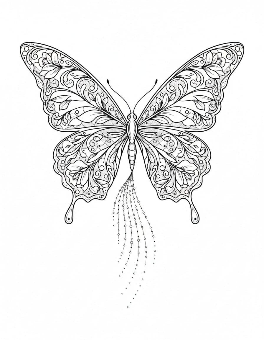Fine Line Lace Butterfly Veil Temporary Tattoo — view 1