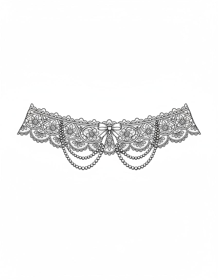Fine Line Lace Garter with Pearls Temporary Tattoo — view 1