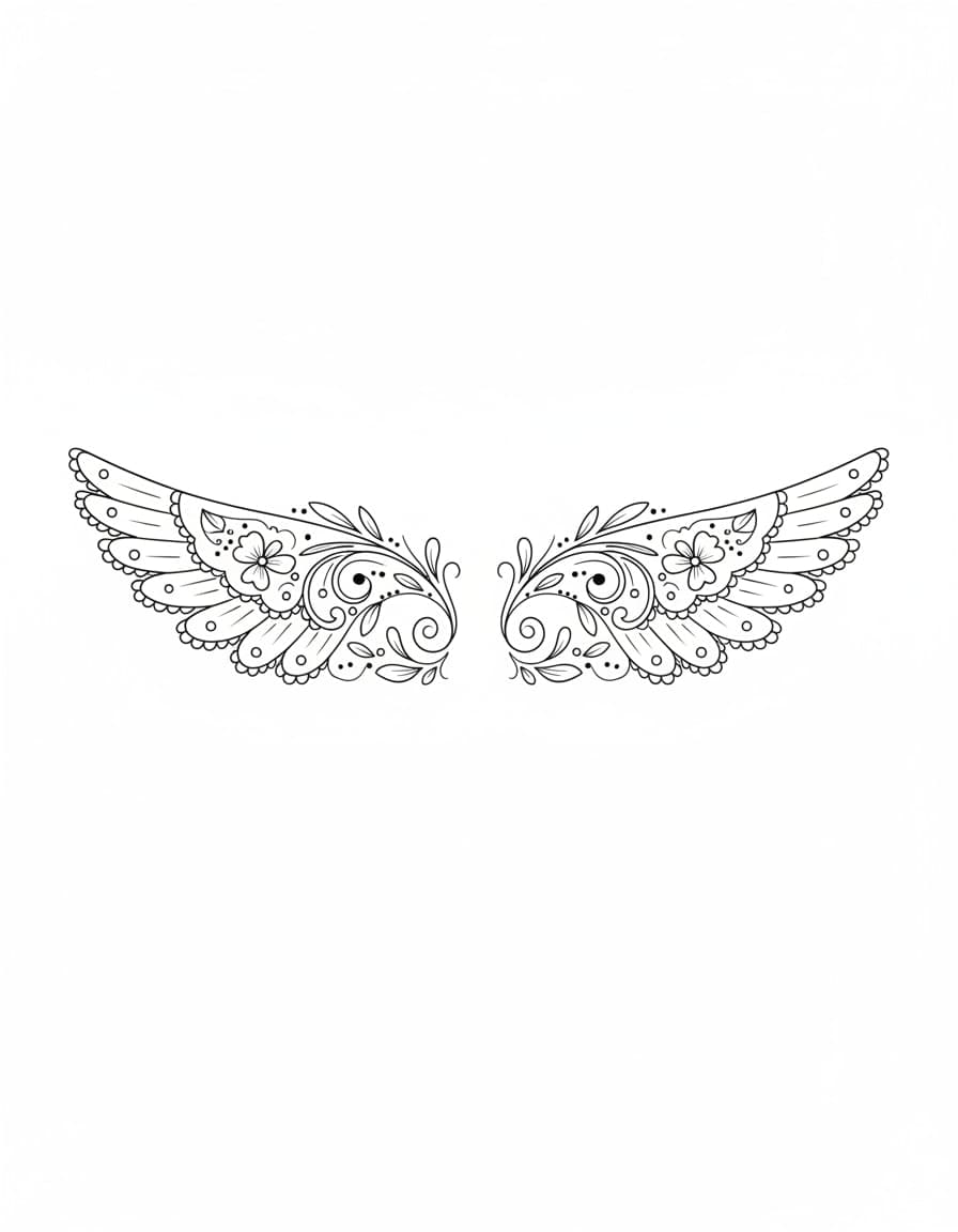 Fine Line Lace Wings Collarbone Temporary Tattoo — view 1