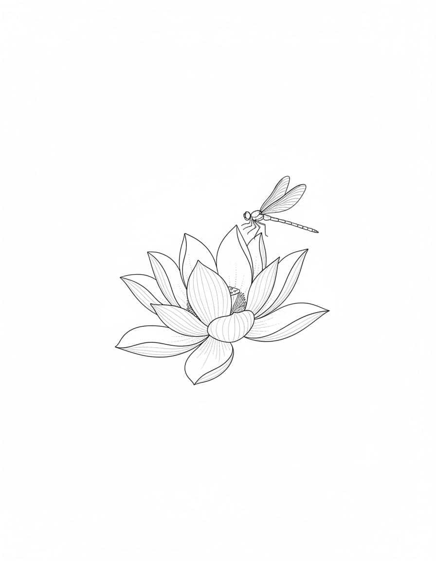 Fine Line Lotus and Dragonfly Temporary Tattoo — view 1
