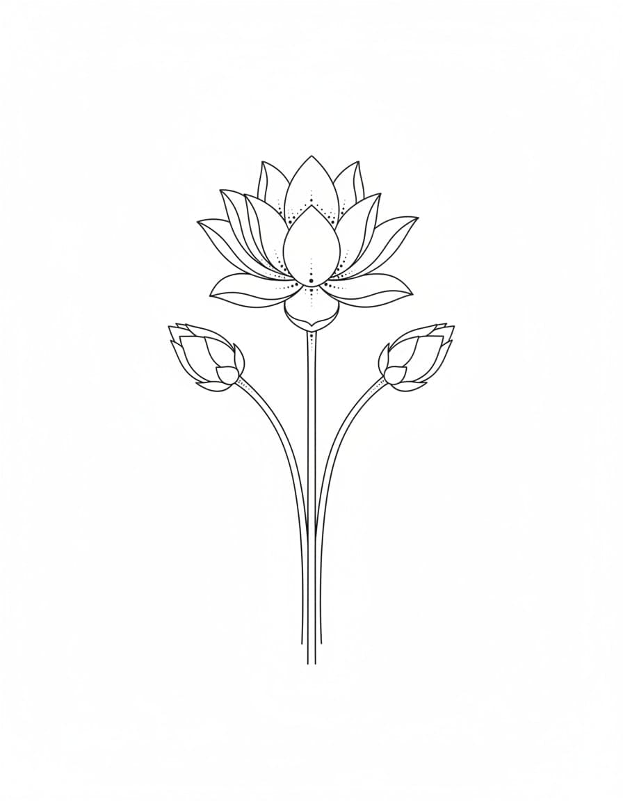 Fine Line Lotus Bud Trio Temporary Tattoo — view 1