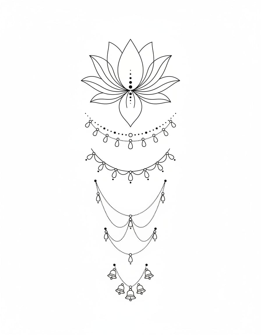 Fine Line Lotus Chandelier Temporary Tattoo — view 1