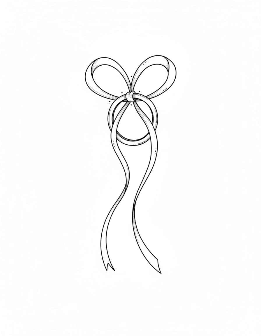 Fine Line Ring on a Ribbon Heart Temporary Tattoo — view 1
