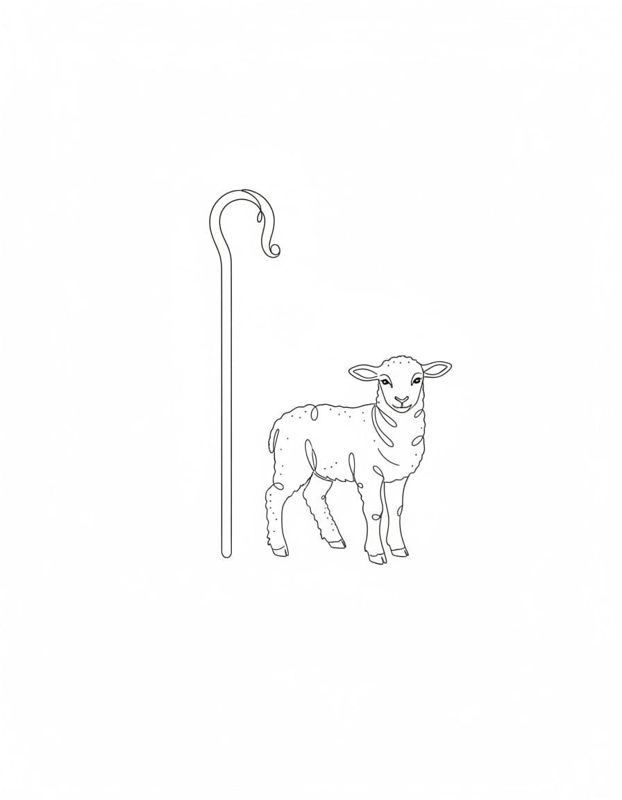 Fine Line Shepherd Staff and Lamb Temporary Tattoo — view 1