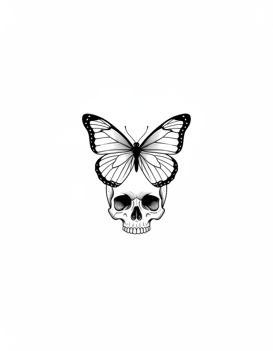 Fine Line Skull and Butterfly Temporary Tattoo — view 1