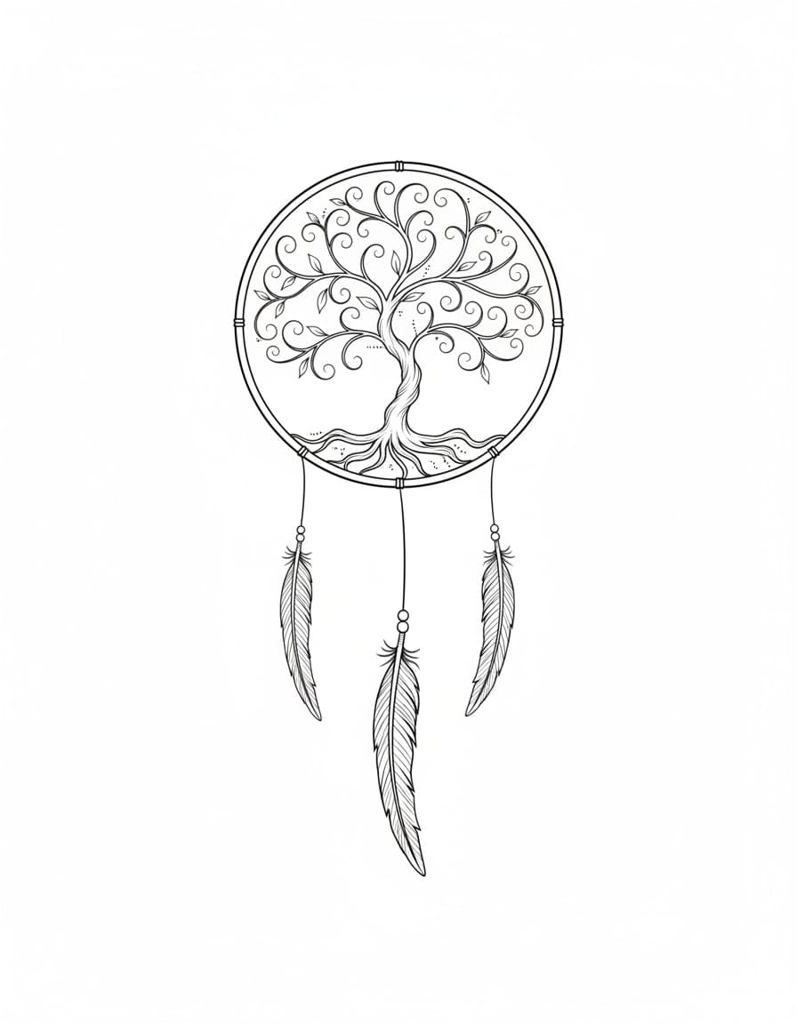 Fine Line Tree of Life Dream Catcher Temporary Tattoo — view 1