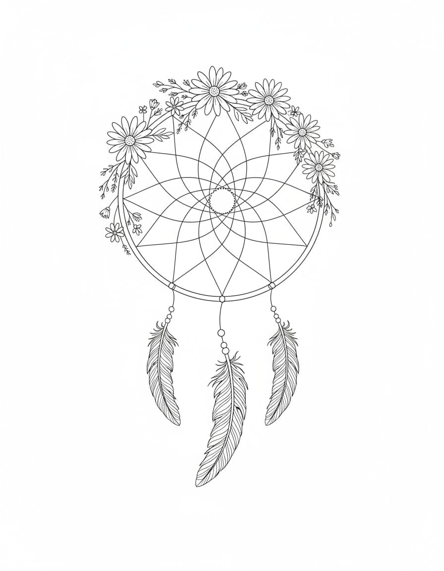 Fine Line Wildflower Dream Catcher Temporary Tattoo — view 1