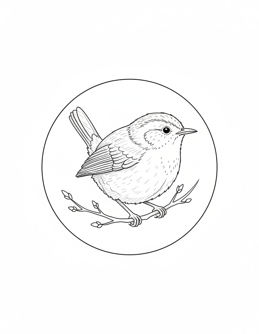 Fine Line Wren on a Twig Temporary Tattoo — view 1