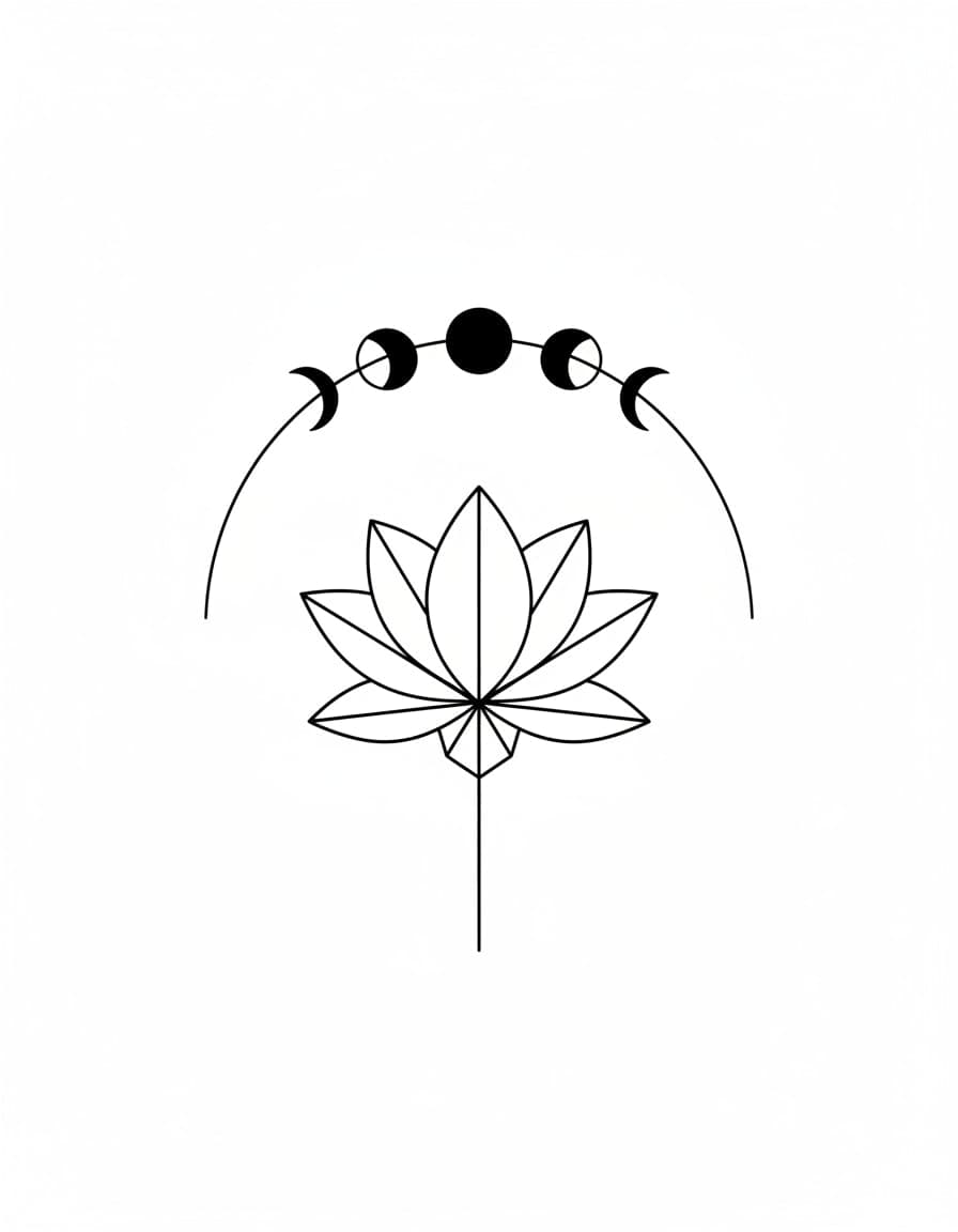 Geometric Lotus Moon Phases Arc Temporary Tattoo — view 1