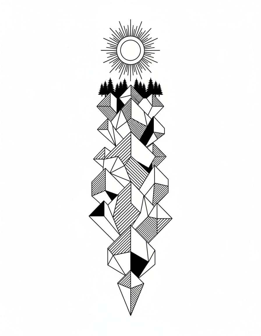 Geometric Low-Poly Mountain Sleeve Temporary Tattoo — view 1