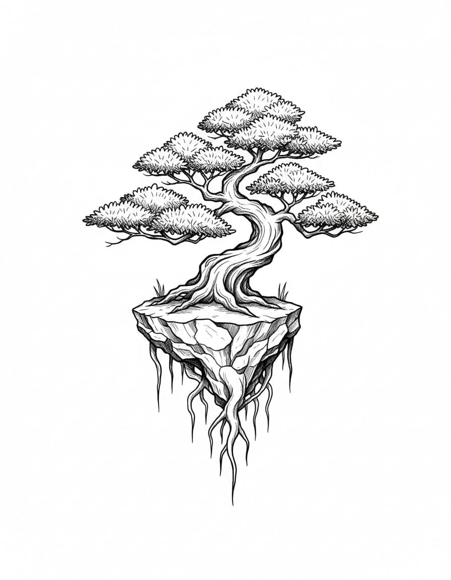 Illustrative Bonsai on a Rock Temporary Tattoo — view 1