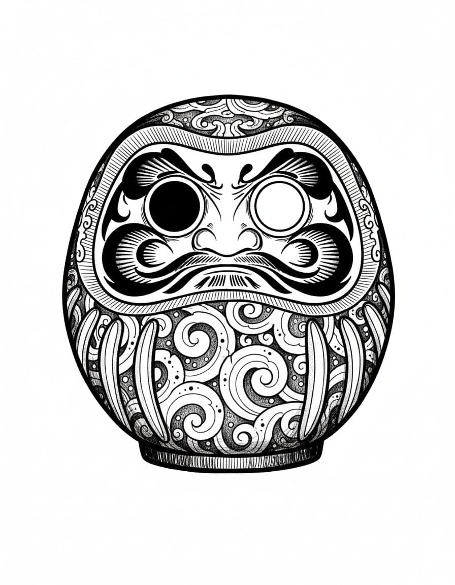 Illustrative Daruma Doll Temporary Tattoo — view 1