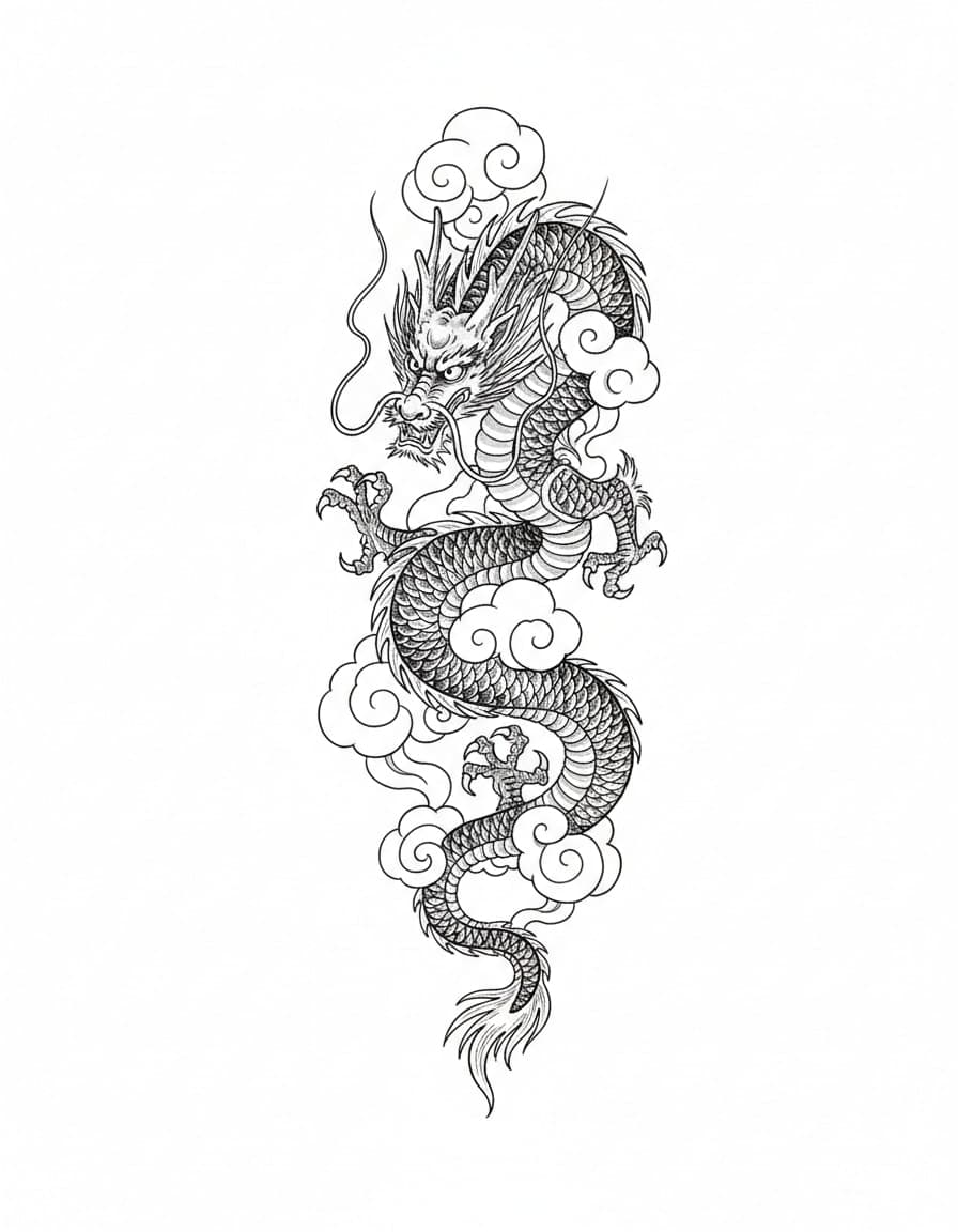 Illustrative Dragon and Clouds Sleeve Temporary Tattoo — view 1