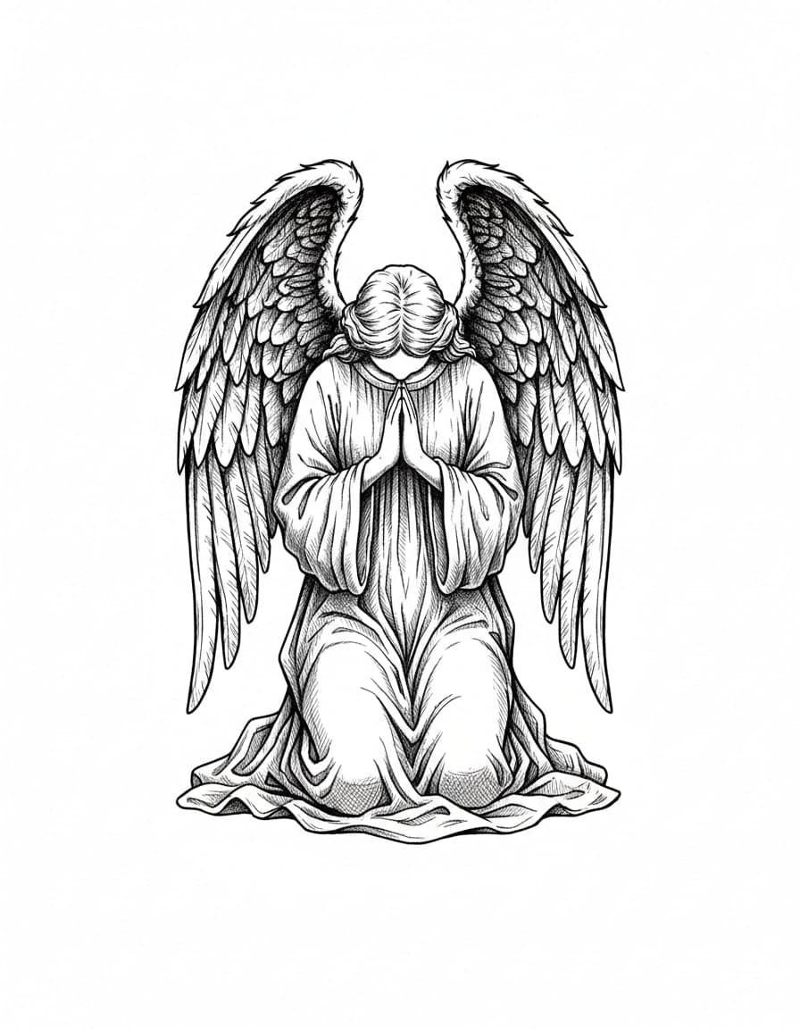 Illustrative Kneeling Angel Temporary Tattoo — view 1