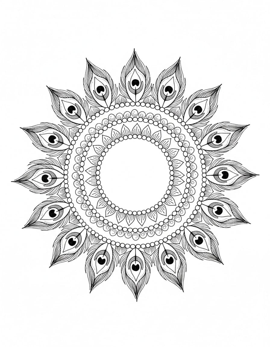 Illustrative Peacock Feather Mandala Temporary Tattoo — view 1