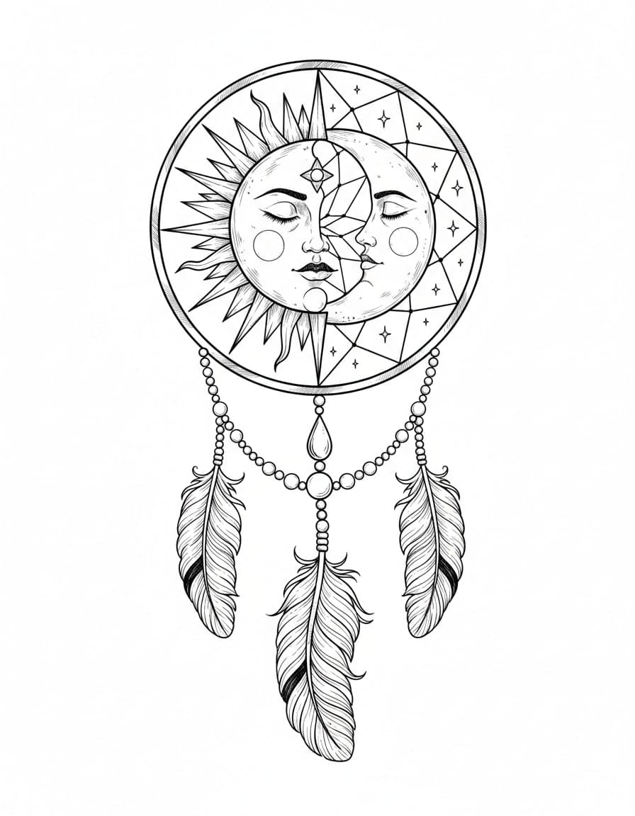 Illustrative Sun and Moon Dream Catcher Temporary Tattoo — view 1