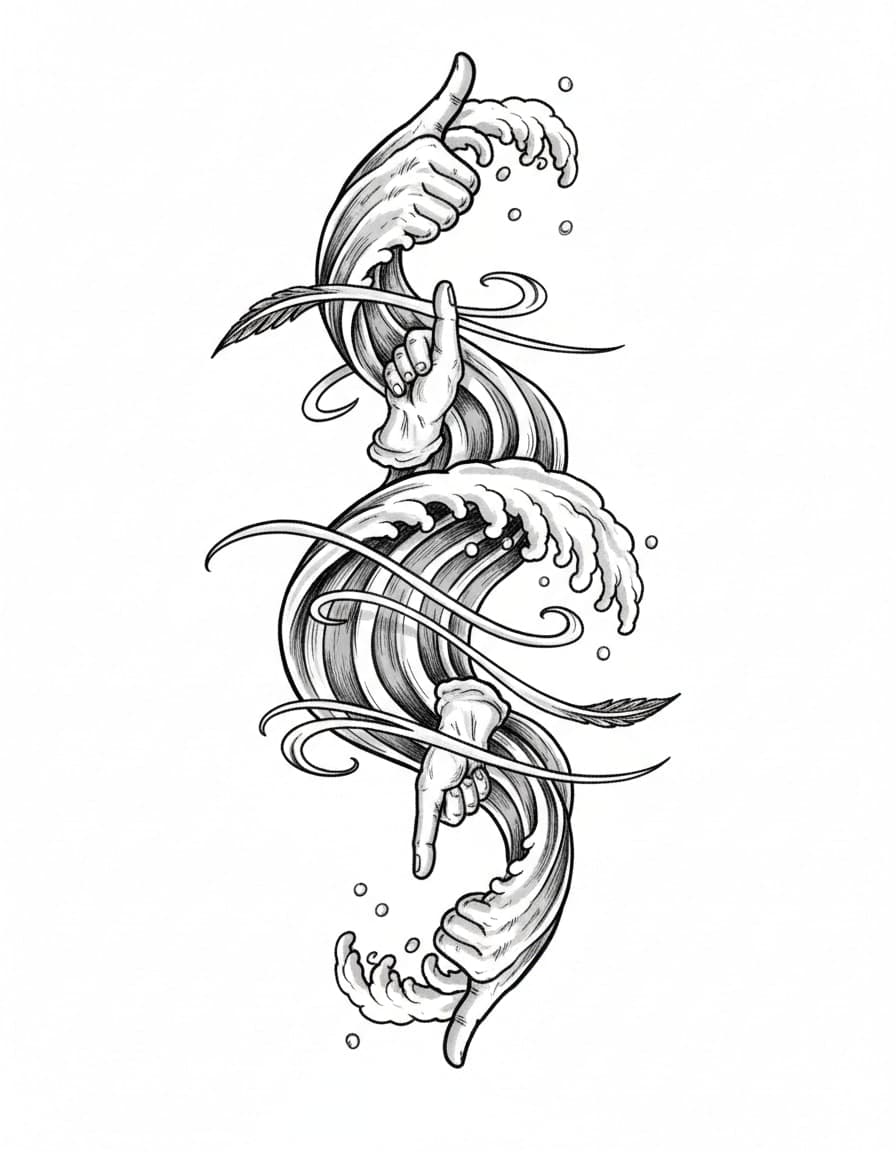 Illustrative Wave and Wind Sleeve Temporary Tattoo — view 1