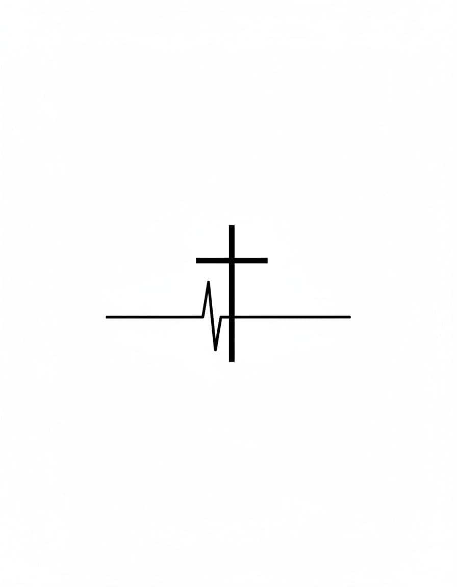 Minimalist Cross Heartbeat Temporary Tattoo — view 1