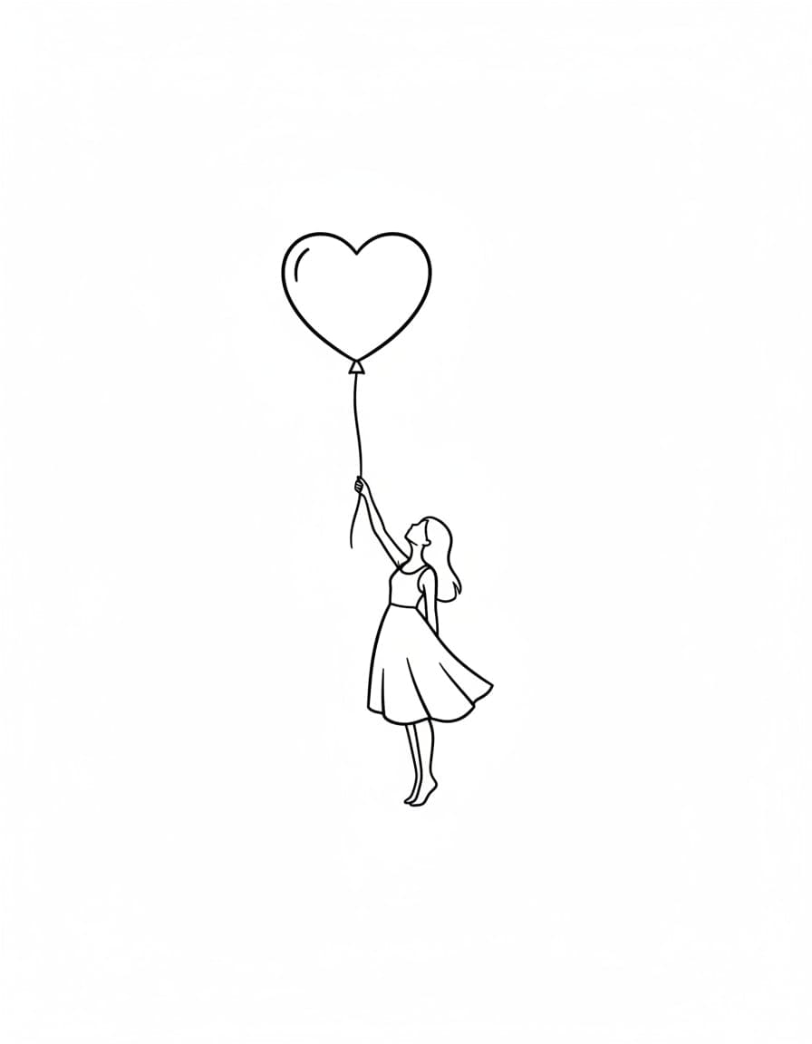 Minimalist Girl with Balloon Line Temporary Tattoo — view 1