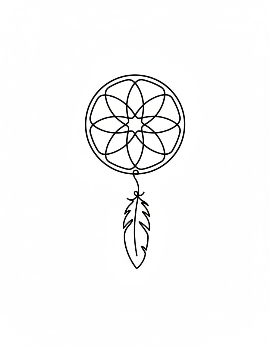 Minimalist One-Line Dream Catcher Temporary Tattoo — view 1