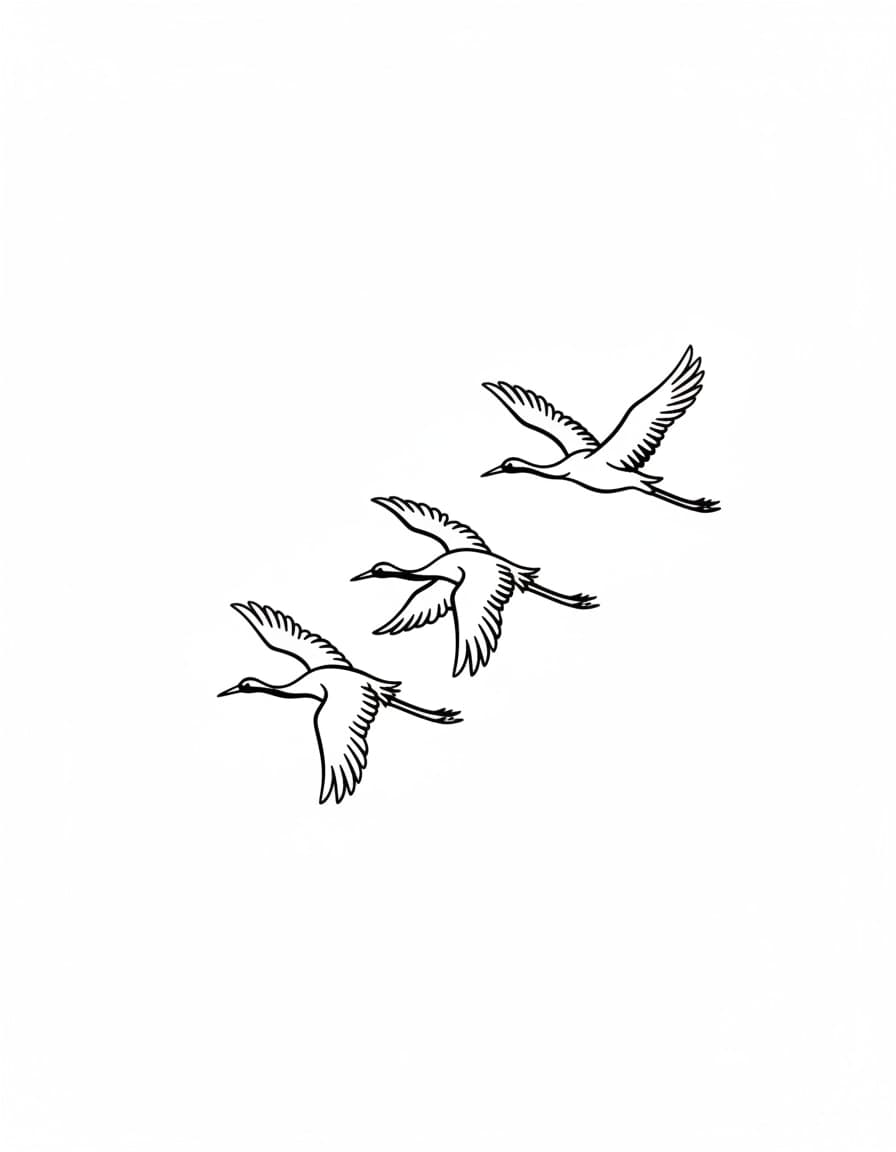 Minimalist Three Flying Cranes Temporary Tattoo — view 1
