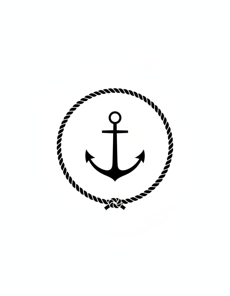 Minimalist Tiny Anchor Rope Circle Temporary Tattoo — view 1