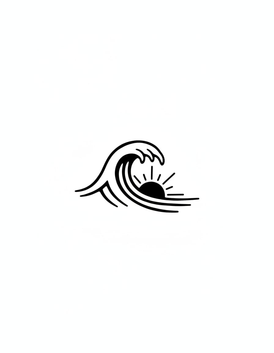 Minimalist Wave and Sun Line Temporary Tattoo — view 1