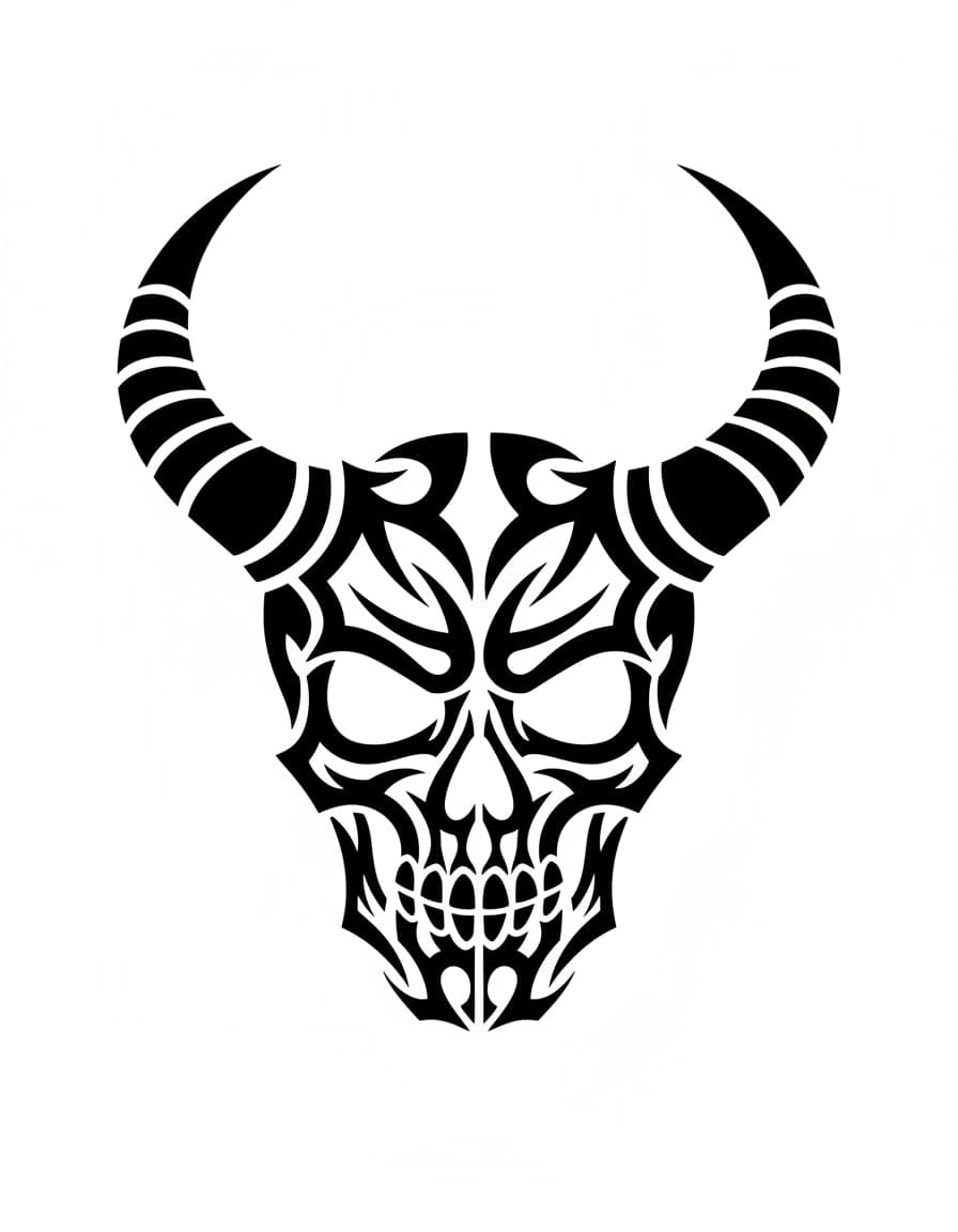 Tribal Horned Tribal Skull Temporary Tattoo — view 1