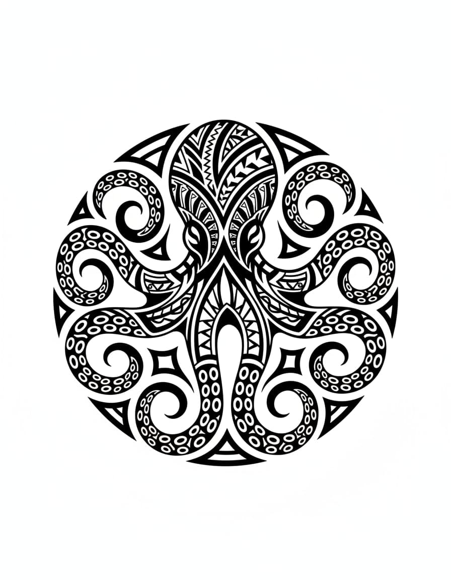 Polynesian-Style Octopus Temporary Tattoo — view 1