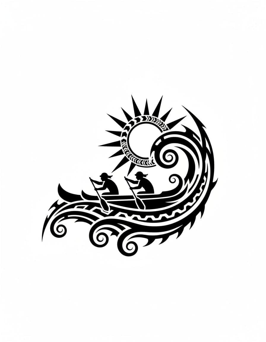 Polynesian-Style Outrigger Canoe Temporary Tattoo — view 1