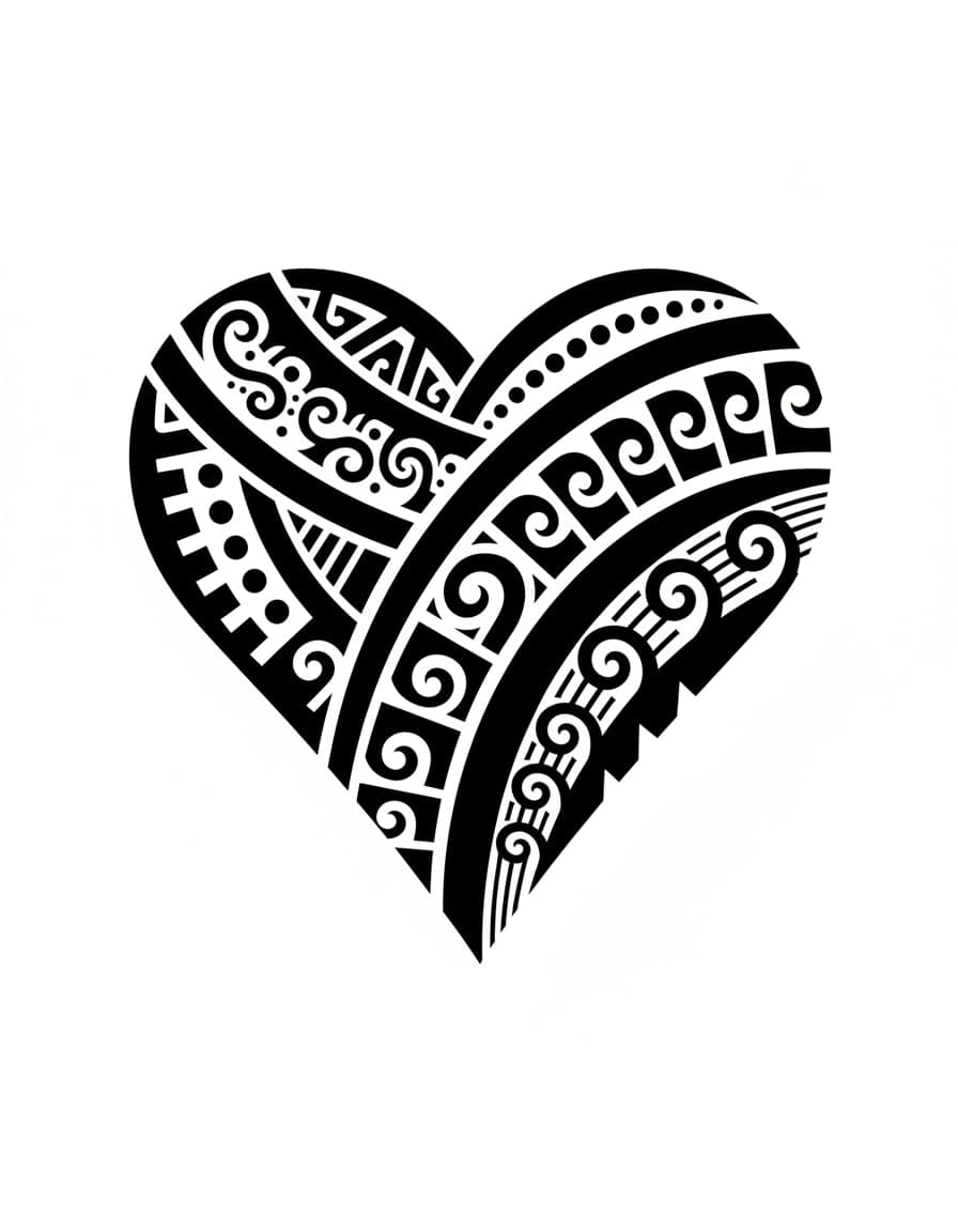 Polynesian-Style Pattern Heart Temporary Tattoo — view 1