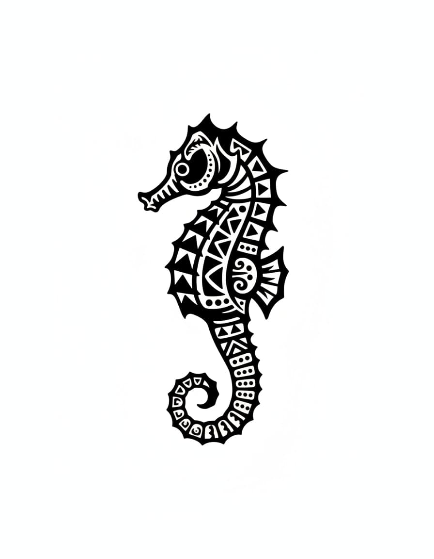 Polynesian-Style Seahorse Temporary Tattoo — view 1