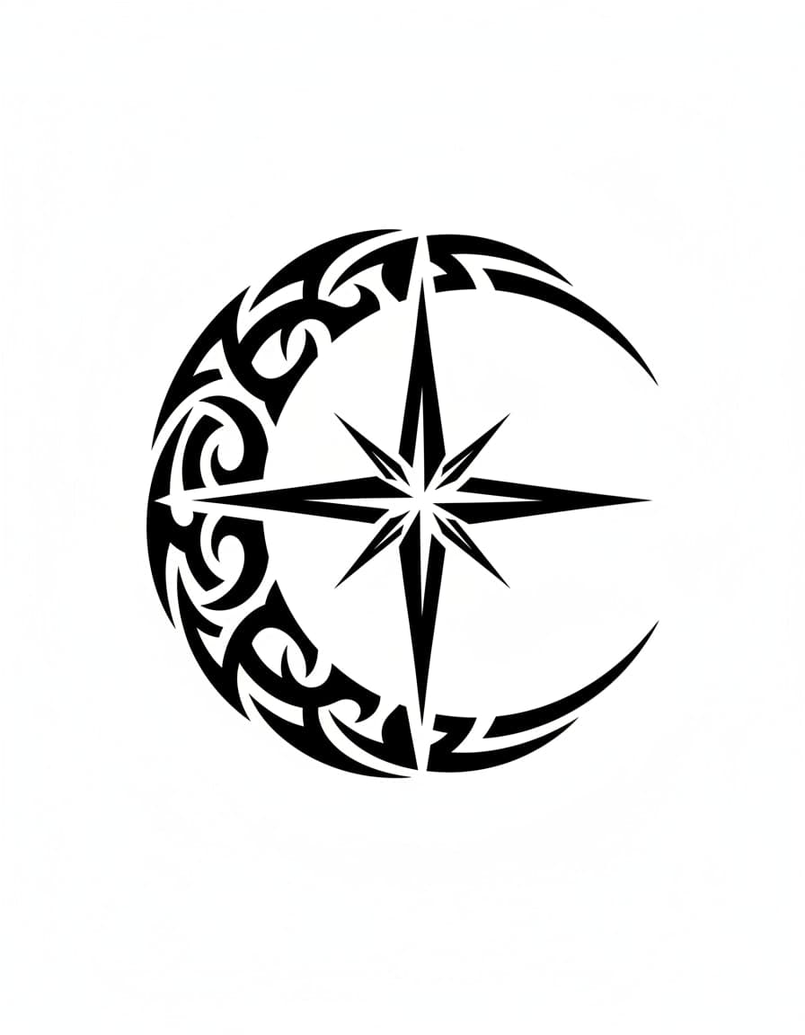 Tribal Tribal Crescent and Star Temporary Tattoo — view 1