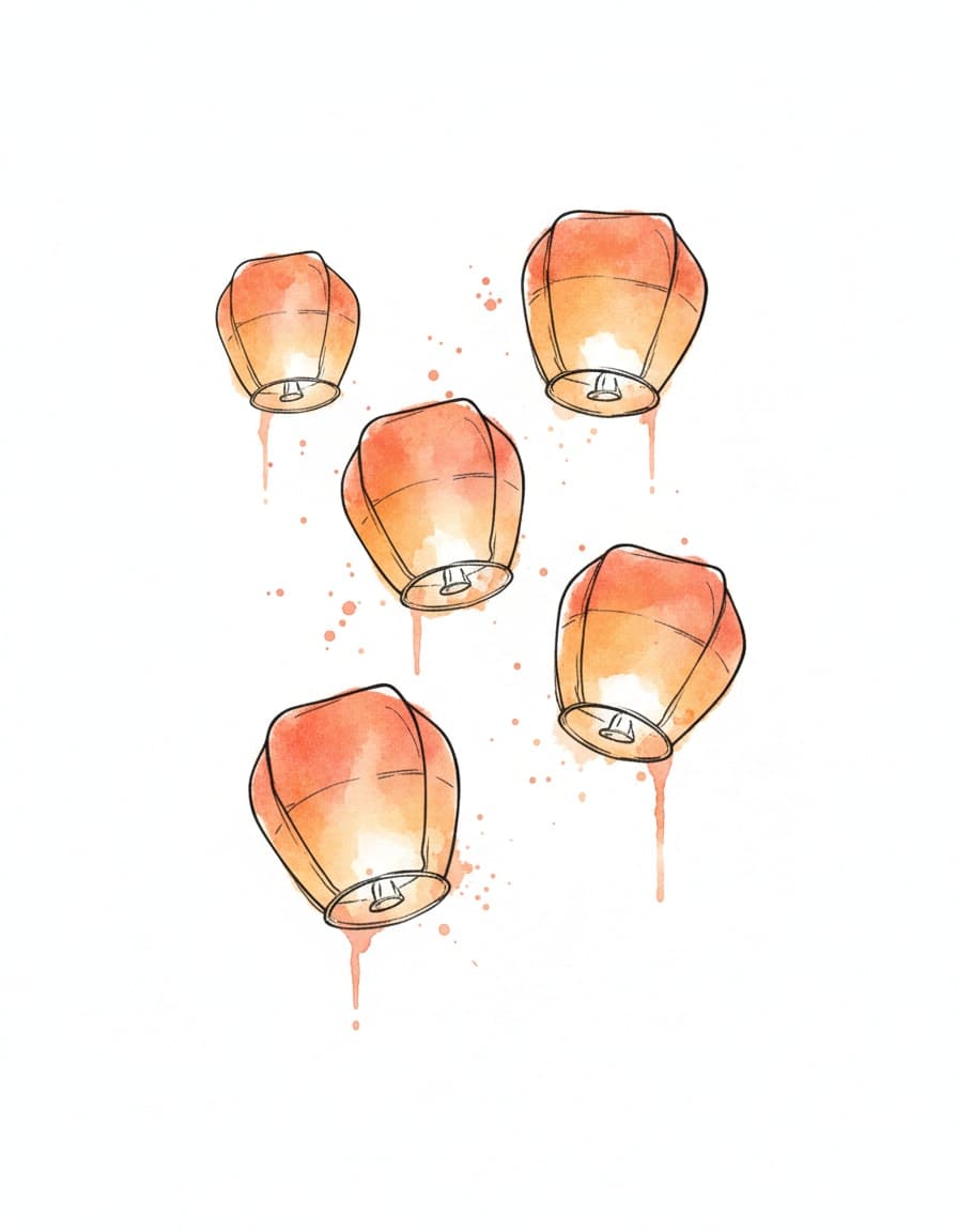 Watercolour Watercolour Lantern Festival Temporary Tattoo — view 1