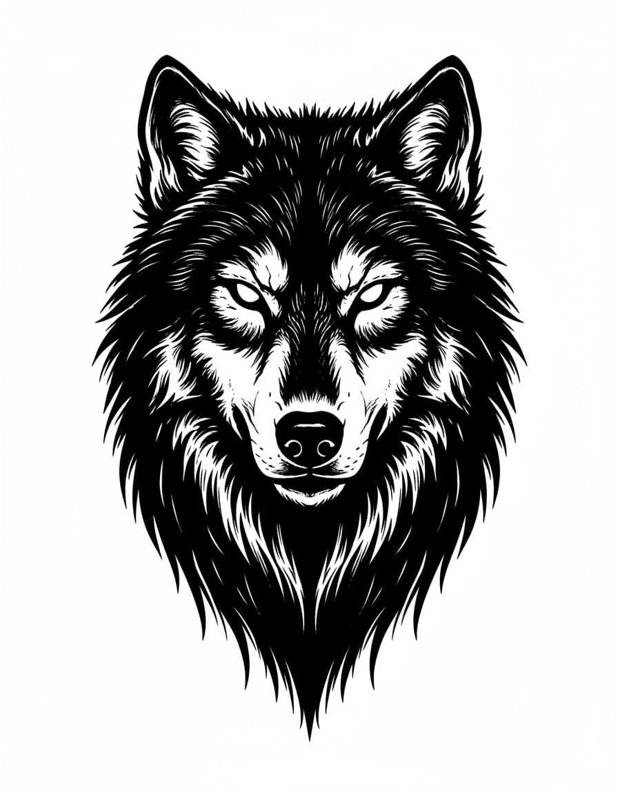 Blackwork Wolf Head Temporary Tattoo — view 1