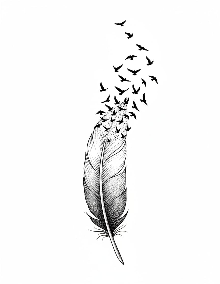 Dotwork Feather into Birds Temporary Tattoo — view 1