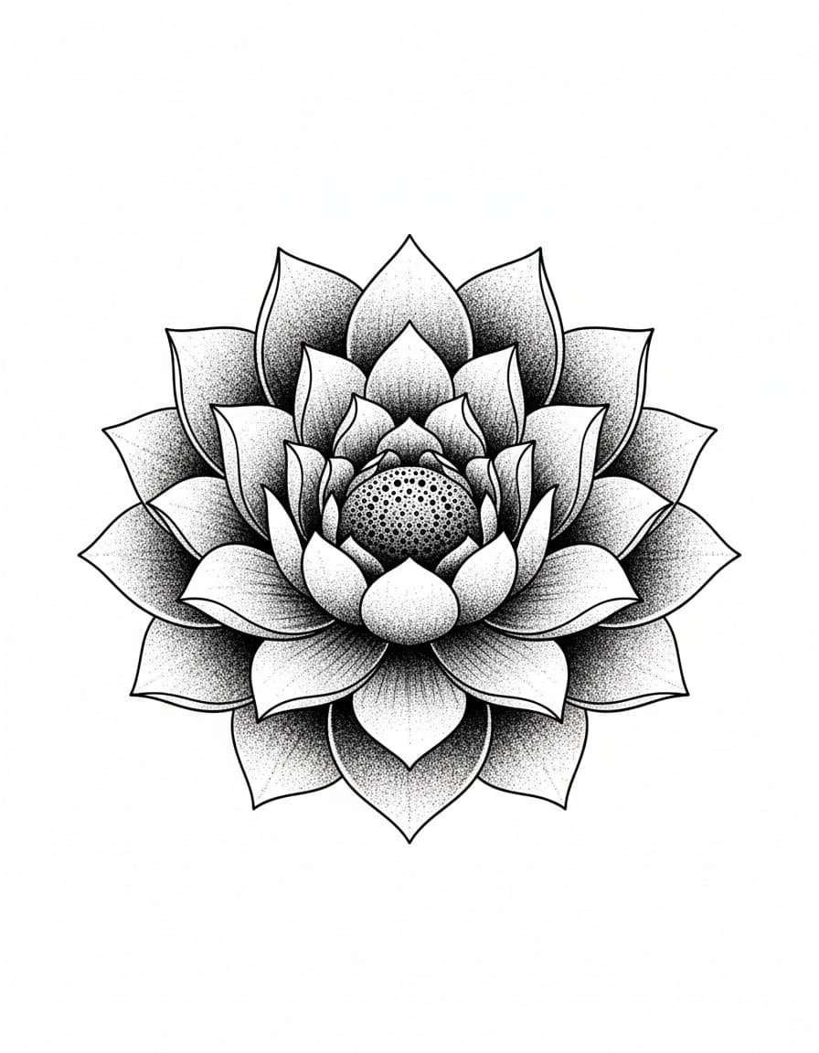 Dotwork Lotus Flower Temporary Tattoo — view 1