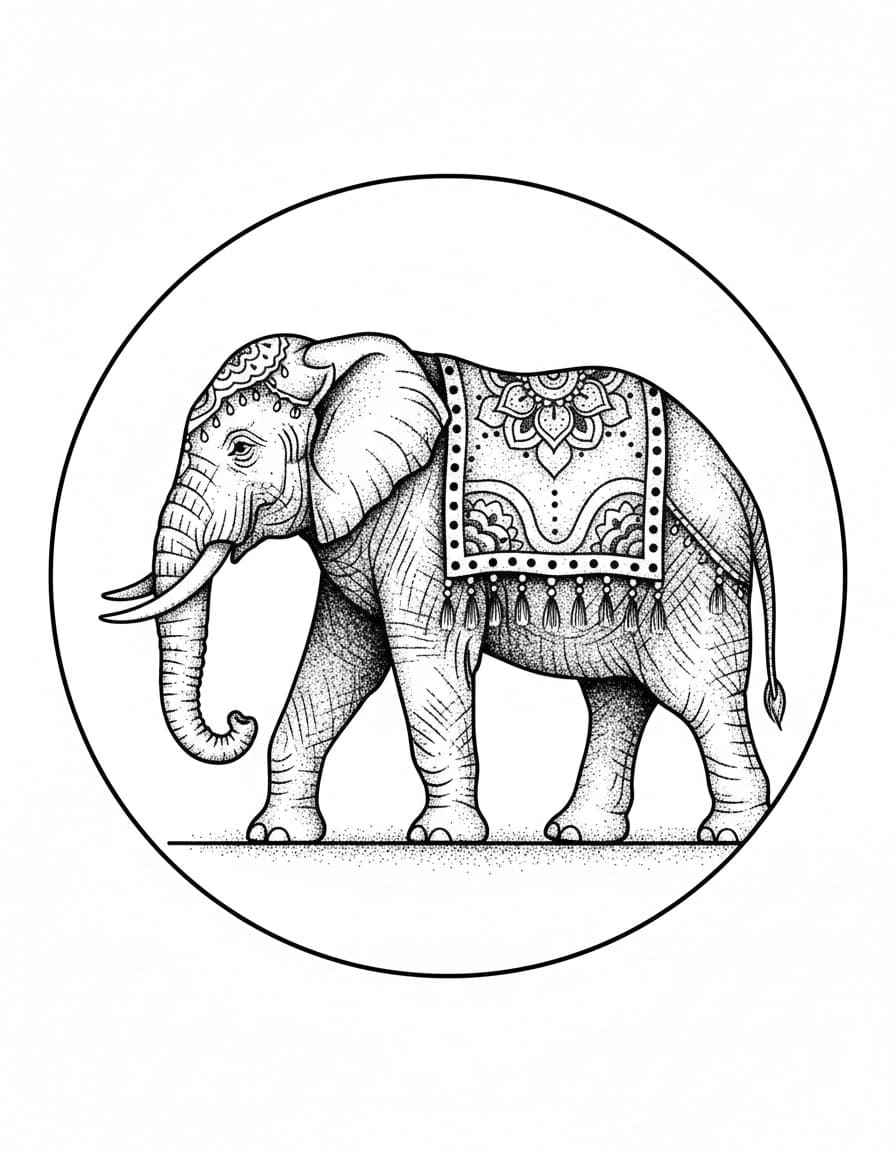 Dotwork Decorated Elephant Temporary Tattoo — view 1