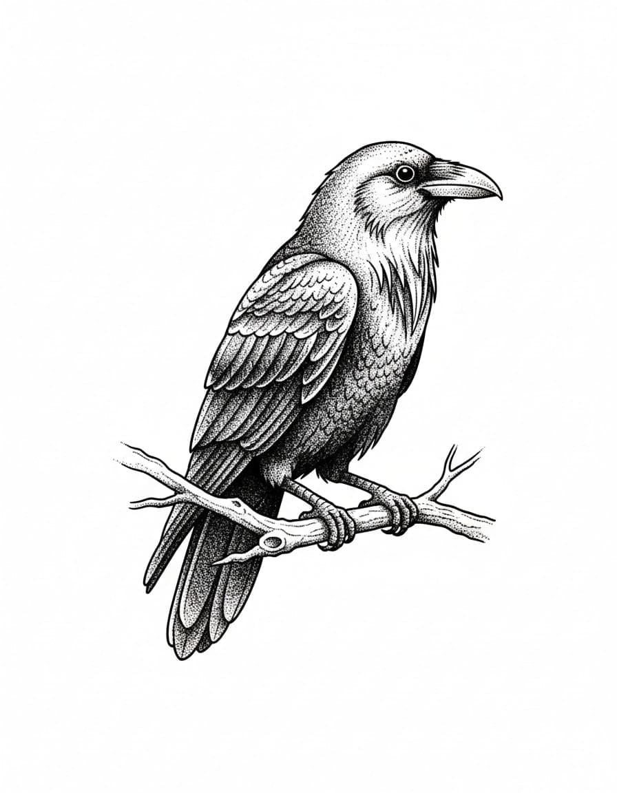 Dotwork Raven Temporary Tattoo — view 1