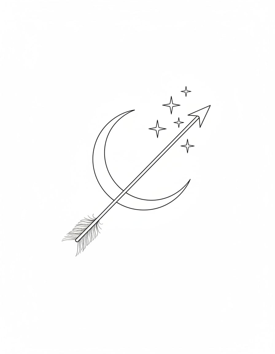 Fine Line Arrow Through a Crescent Moon Temporary Tattoo — view 1