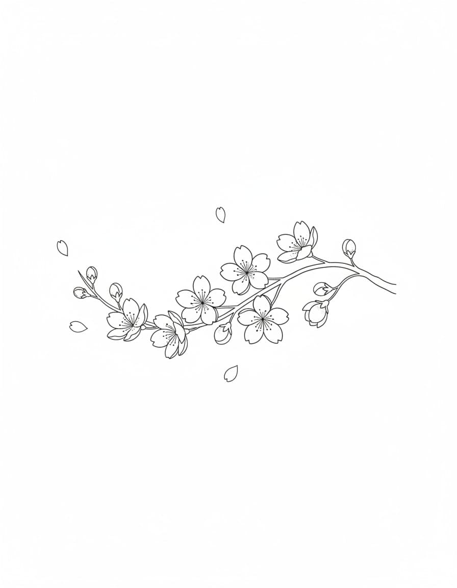 Fine Line Cherry Blossom Branch Temporary Tattoo — view 1