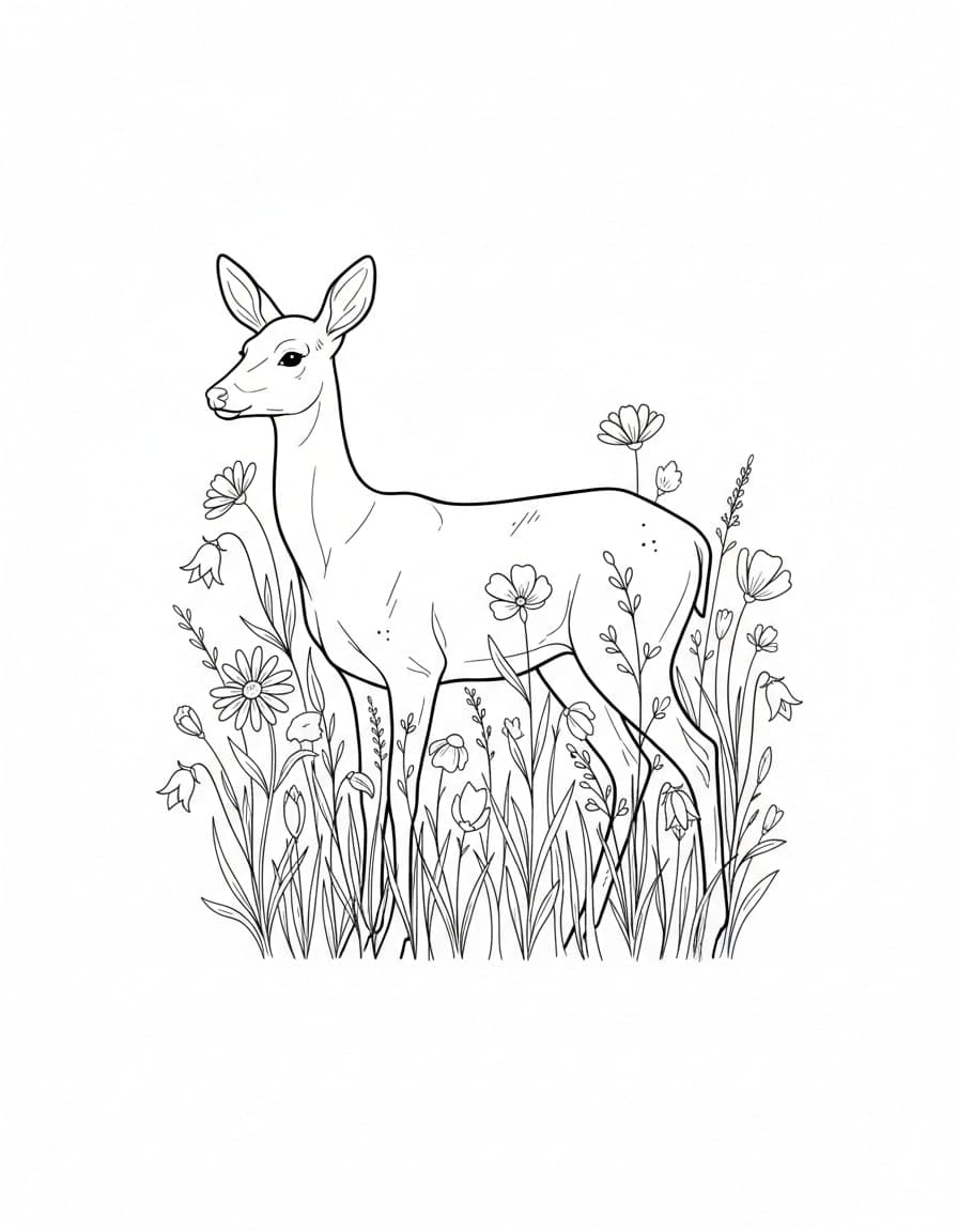 Fine Line Doe with Flowers Temporary Tattoo — view 1