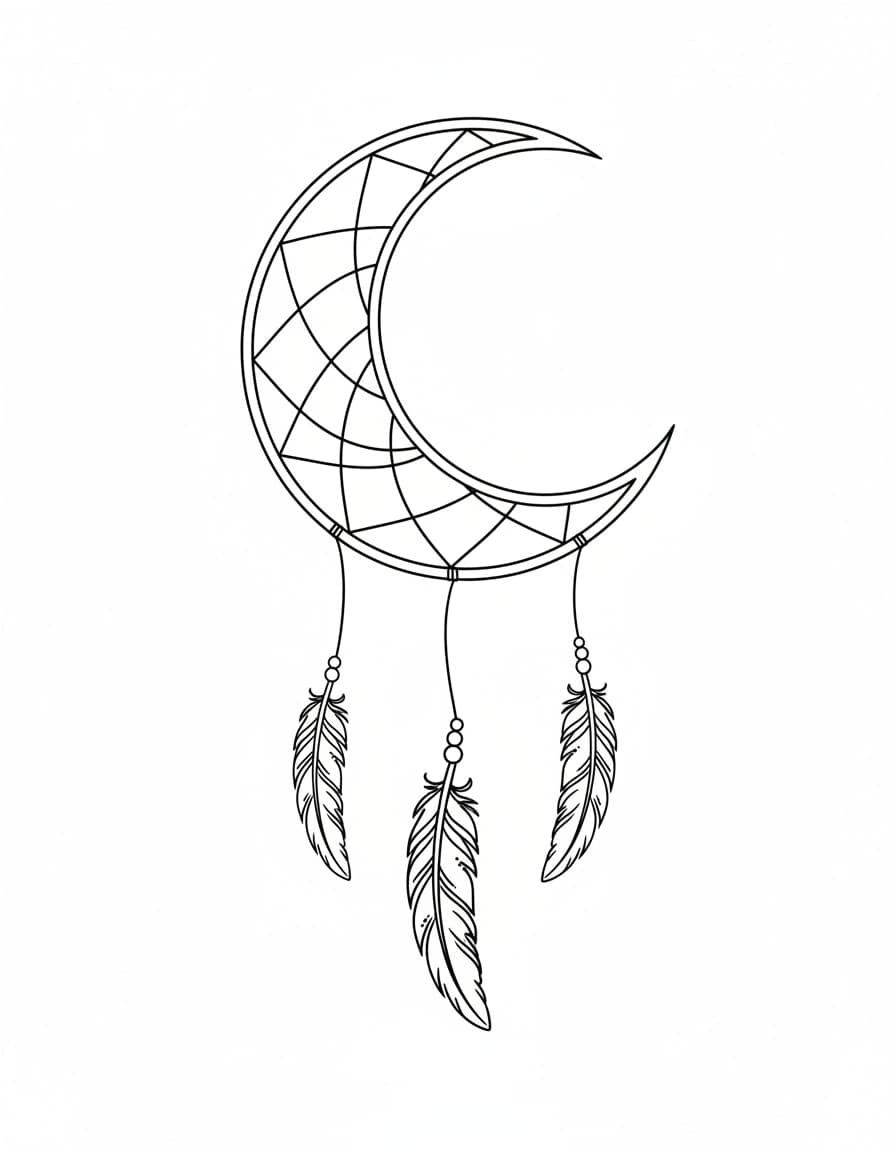 Fine Line Crescent Moon Dream Catcher Temporary Tattoo — view 1