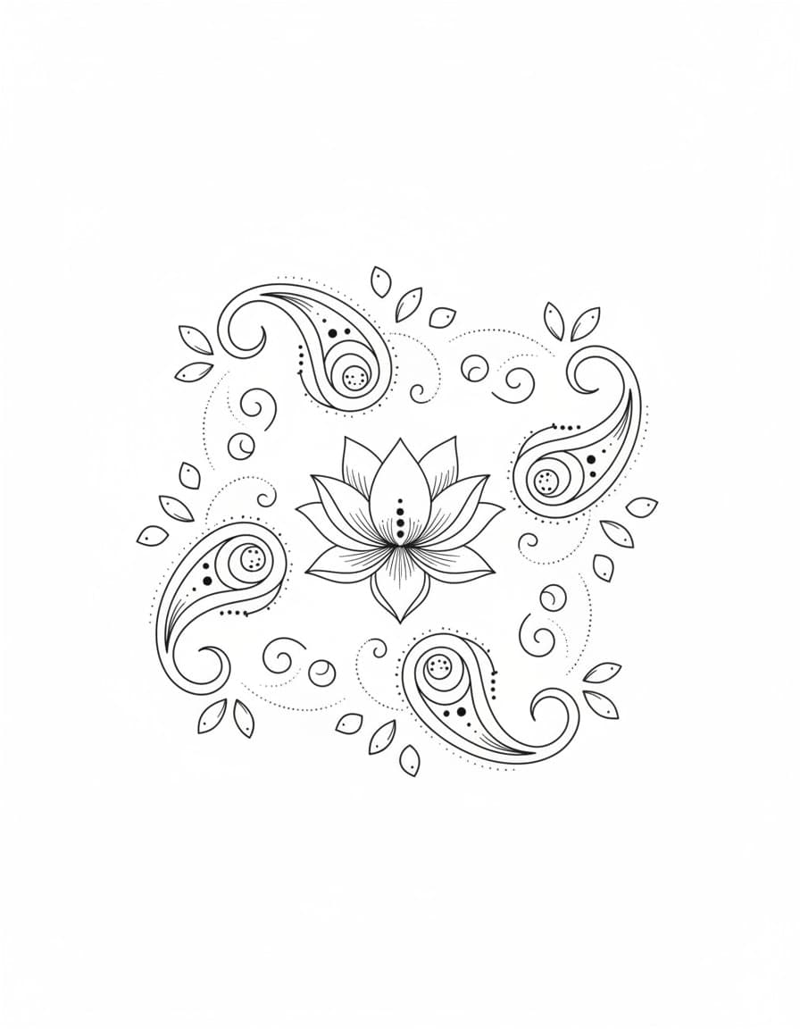 Fine Line Paisley and Lotus Ornament Temporary Tattoo — view 1