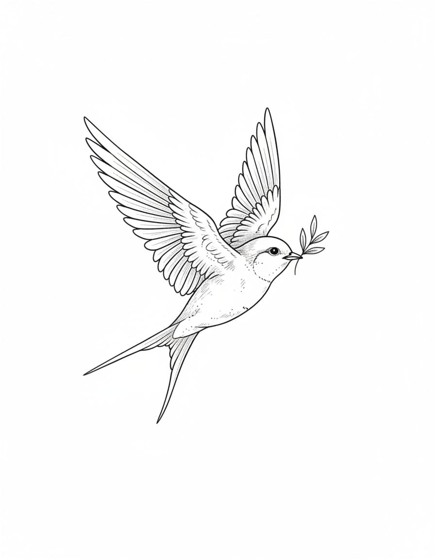 Fine Line Swallow in Flight Temporary Tattoo — view 1