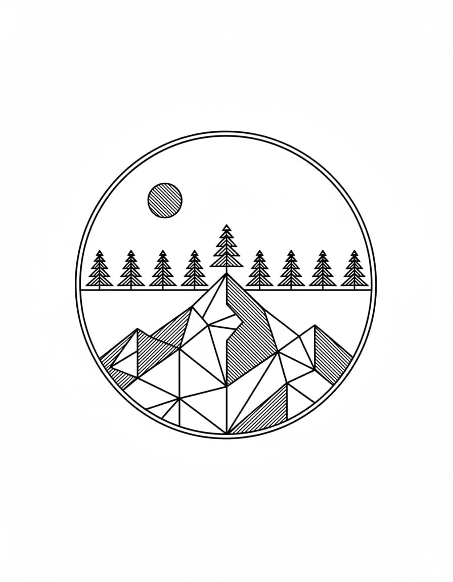Geometric Mountains in a Circle Temporary Tattoo — view 1
